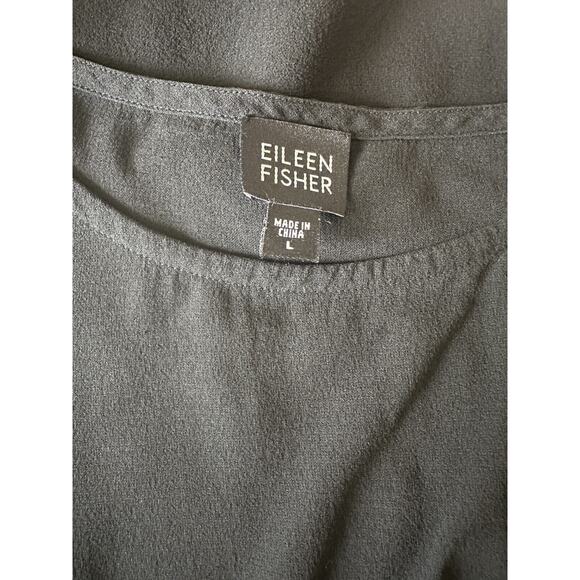 Eileen Fisher 100% Silk Round Neck Tunic Tank Large Sleeveless Top Sheer Hem - Picture 6 of 8